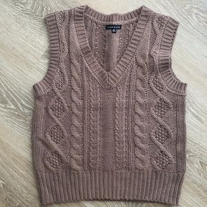 Taupe cable knit sweater vest